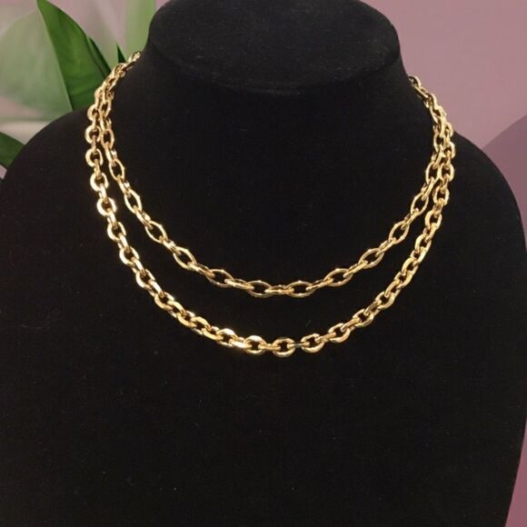 BOLD STATEMENT LAYERED GOLD CHAIN LINK NECKLACE - Picture 1 of 3